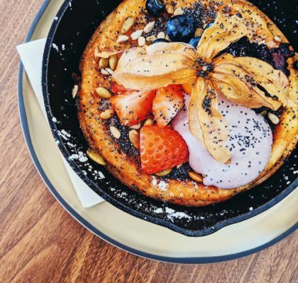 Seasonal Fresh Berries & Mascarpone Skillet Hot Cake at Palate Kitchen | Hidden Gems Vancouver
