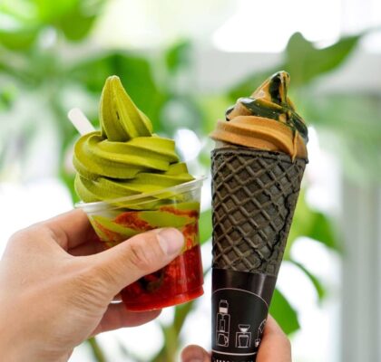 Matcha Soft Serve with Strawberry Puree at Whisk Matcha Cafe | Hidden Gems Vancouver